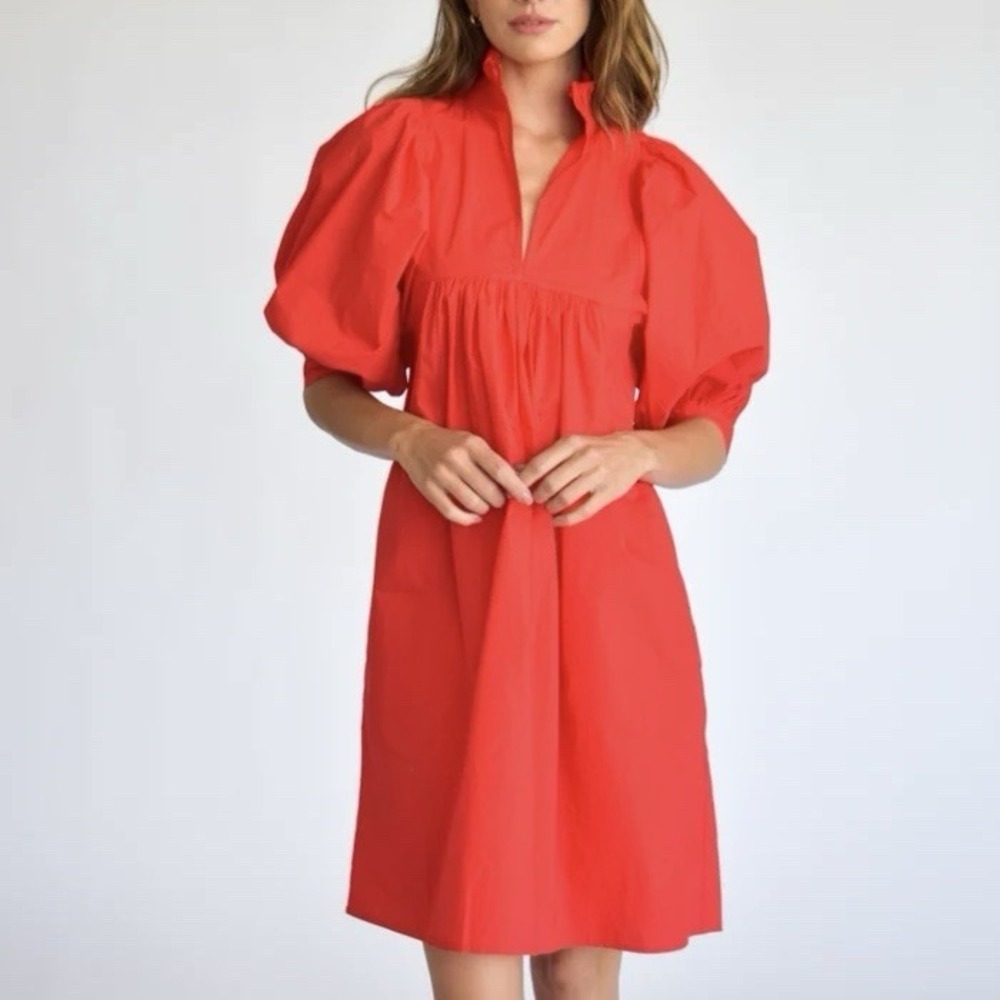 Never A Wallflower Red High Neck Dress Sz S Puff Sleeve Babydoll $276